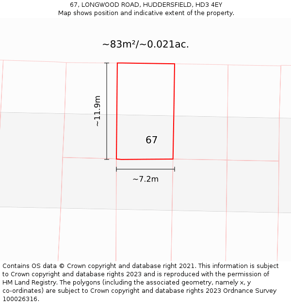 67, LONGWOOD ROAD, HUDDERSFIELD, HD3 4EY: Plot and title map