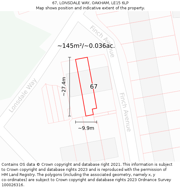 67, LONSDALE WAY, OAKHAM, LE15 6LP: Plot and title map