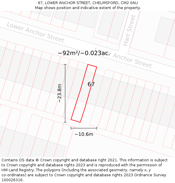 67, LOWER ANCHOR STREET, CHELMSFORD, CM2 0AU: Plot and title map
