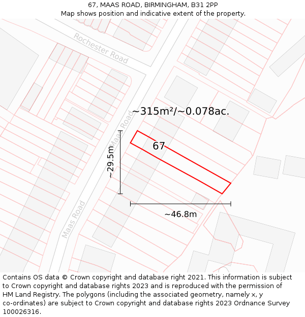 67, MAAS ROAD, BIRMINGHAM, B31 2PP: Plot and title map