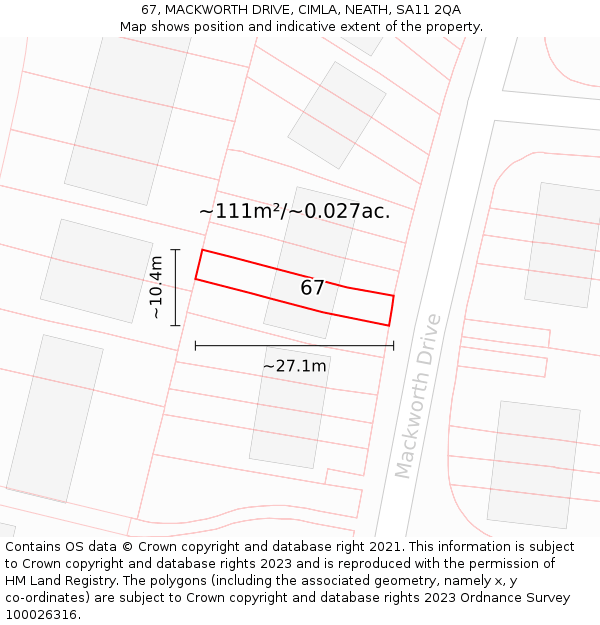 67, MACKWORTH DRIVE, CIMLA, NEATH, SA11 2QA: Plot and title map