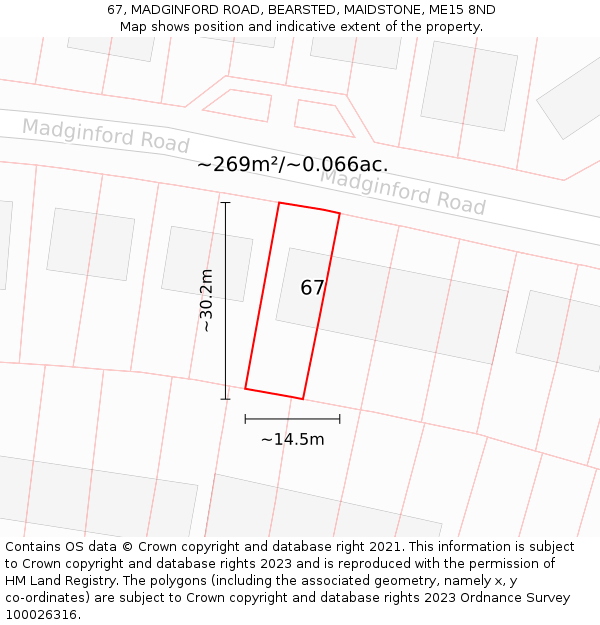 67, MADGINFORD ROAD, BEARSTED, MAIDSTONE, ME15 8ND: Plot and title map