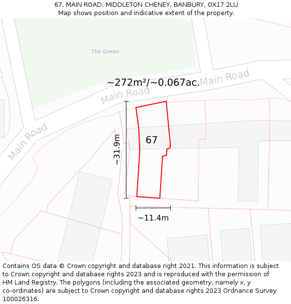 67, MAIN ROAD, MIDDLETON CHENEY, BANBURY, OX17 2LU: Plot and title map