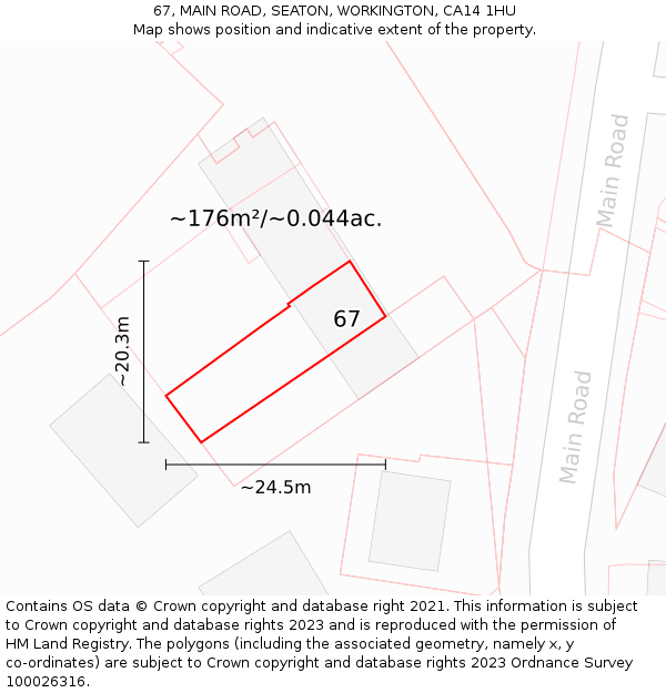 67, MAIN ROAD, SEATON, WORKINGTON, CA14 1HU: Plot and title map