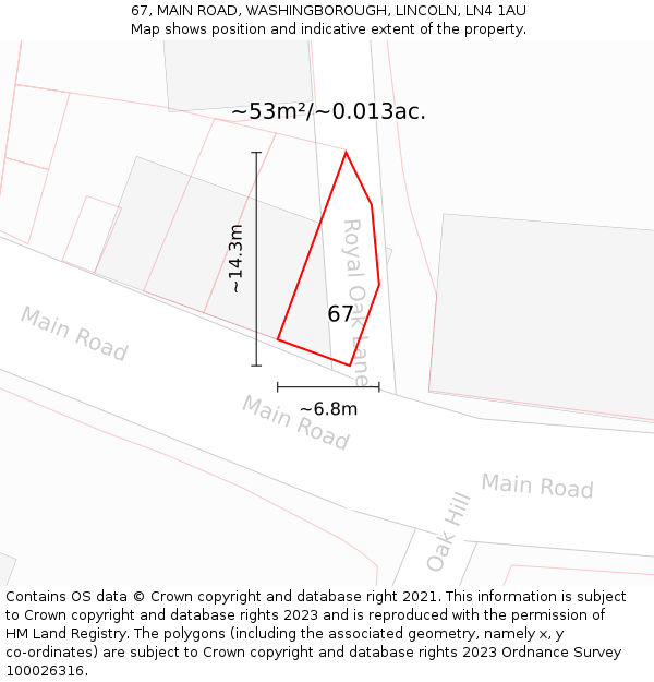 67, MAIN ROAD, WASHINGBOROUGH, LINCOLN, LN4 1AU: Plot and title map