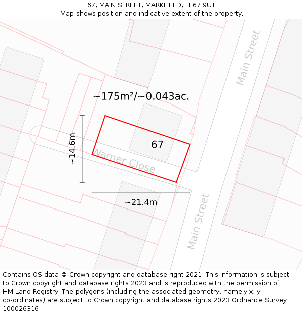 67, MAIN STREET, MARKFIELD, LE67 9UT: Plot and title map