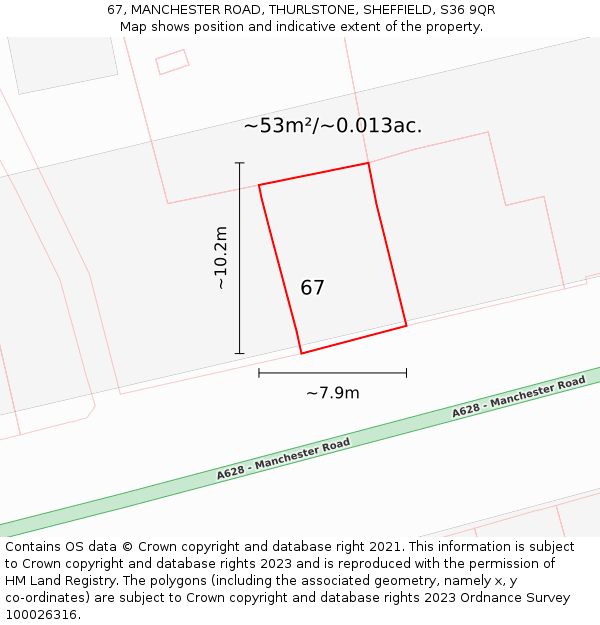 67, MANCHESTER ROAD, THURLSTONE, SHEFFIELD, S36 9QR: Plot and title map