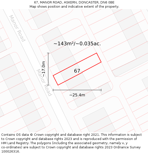 67, MANOR ROAD, ASKERN, DONCASTER, DN6 0BE: Plot and title map