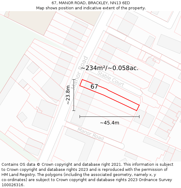 67, MANOR ROAD, BRACKLEY, NN13 6ED: Plot and title map