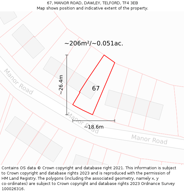 67, MANOR ROAD, DAWLEY, TELFORD, TF4 3EB: Plot and title map