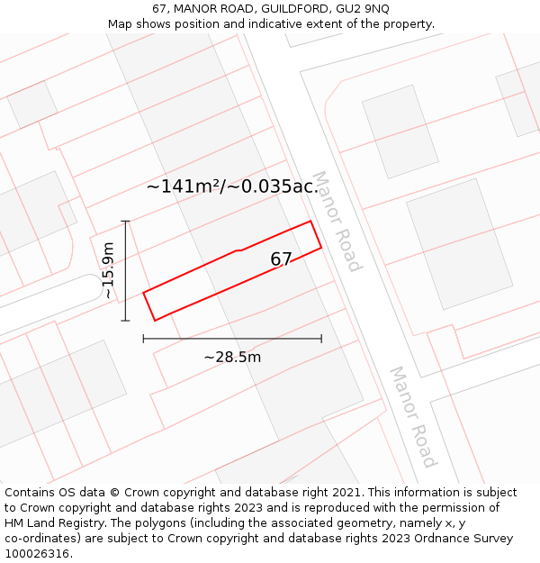 67, MANOR ROAD, GUILDFORD, GU2 9NQ: Plot and title map
