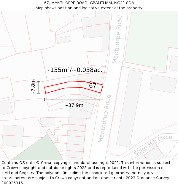 67, MANTHORPE ROAD, GRANTHAM, NG31 8DA: Plot and title map