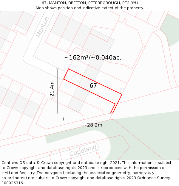 67, MANTON, BRETTON, PETERBOROUGH, PE3 9YU: Plot and title map
