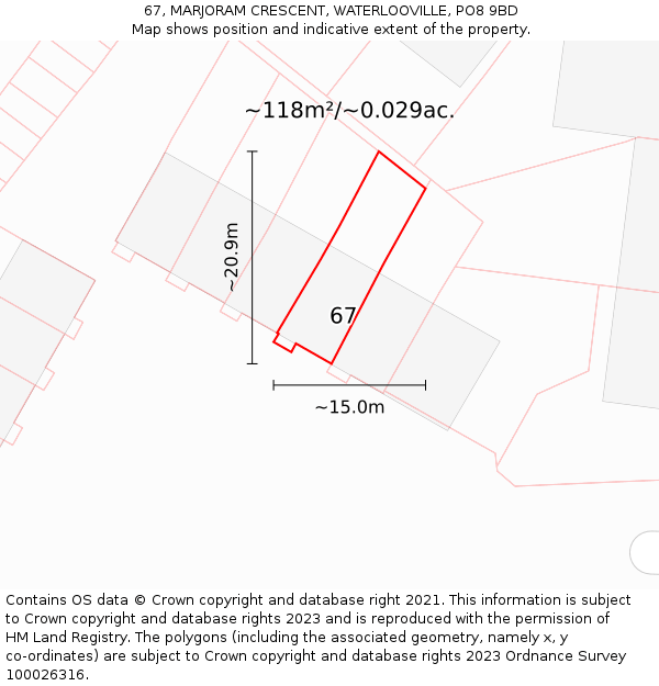 67, MARJORAM CRESCENT, WATERLOOVILLE, PO8 9BD: Plot and title map