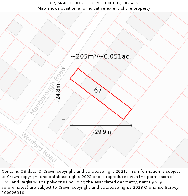 67, MARLBOROUGH ROAD, EXETER, EX2 4LN: Plot and title map