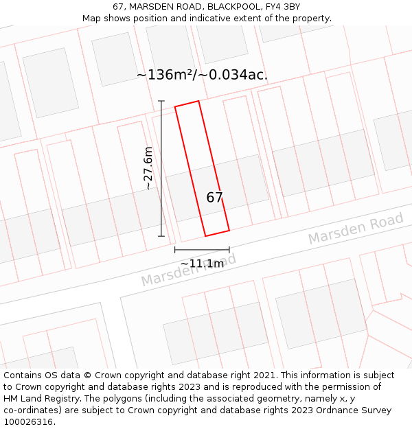 67, MARSDEN ROAD, BLACKPOOL, FY4 3BY: Plot and title map