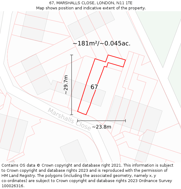 67, MARSHALLS CLOSE, LONDON, N11 1TE: Plot and title map