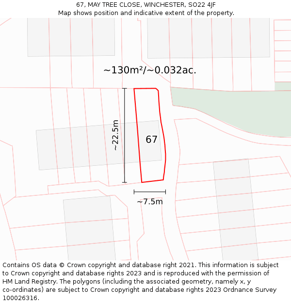 67, MAY TREE CLOSE, WINCHESTER, SO22 4JF: Plot and title map