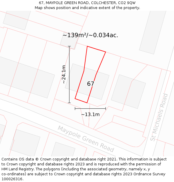 67, MAYPOLE GREEN ROAD, COLCHESTER, CO2 9QW: Plot and title map