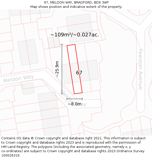 67, MELDON WAY, BRADFORD, BD6 3WP: Plot and title map