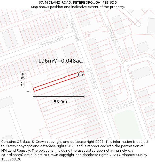 67, MIDLAND ROAD, PETERBOROUGH, PE3 6DD: Plot and title map