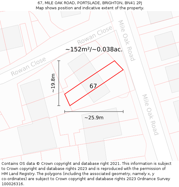 67, MILE OAK ROAD, PORTSLADE, BRIGHTON, BN41 2PJ: Plot and title map