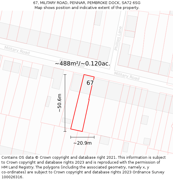 67, MILITARY ROAD, PENNAR, PEMBROKE DOCK, SA72 6SG: Plot and title map