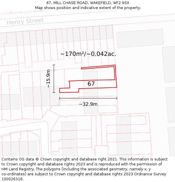 67, MILL CHASE ROAD, WAKEFIELD, WF2 9SX: Plot and title map