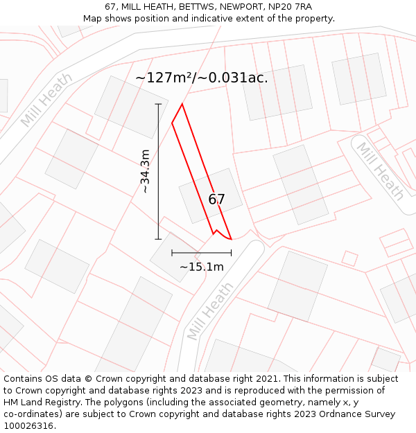 67, MILL HEATH, BETTWS, NEWPORT, NP20 7RA: Plot and title map