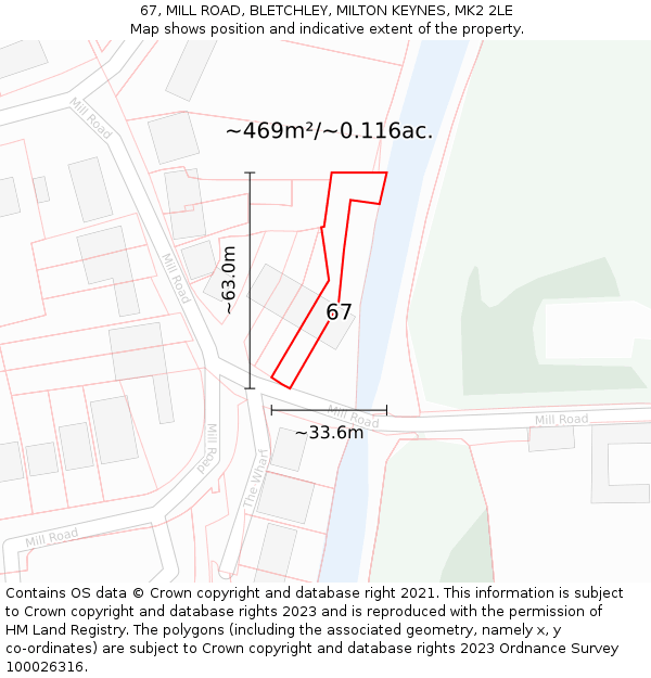 67, MILL ROAD, BLETCHLEY, MILTON KEYNES, MK2 2LE: Plot and title map