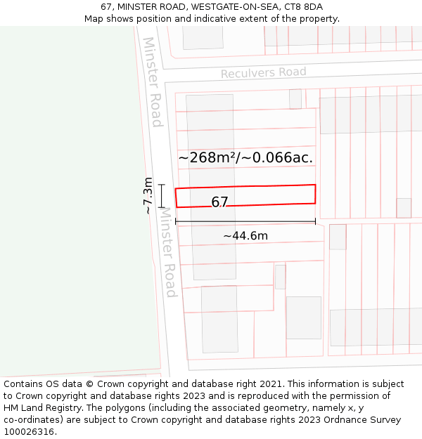 67, MINSTER ROAD, WESTGATE-ON-SEA, CT8 8DA: Plot and title map