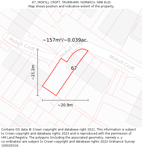 67, MOKYLL CROFT, TAVERHAM, NORWICH, NR8 6UG: Plot and title map