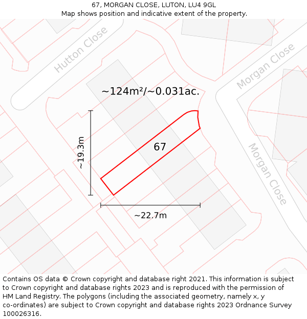 67, MORGAN CLOSE, LUTON, LU4 9GL: Plot and title map