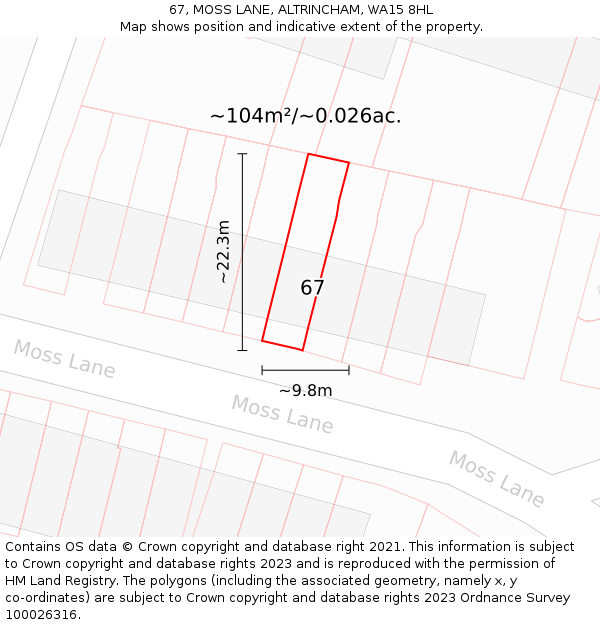 67, MOSS LANE, ALTRINCHAM, WA15 8HL: Plot and title map