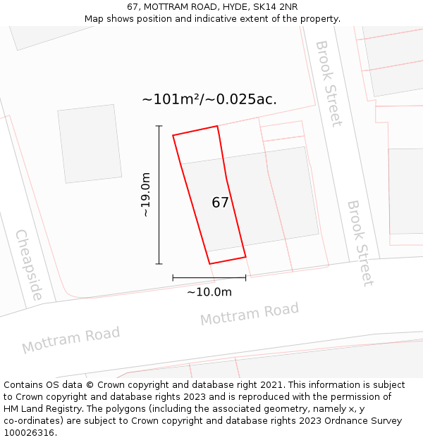 67, MOTTRAM ROAD, HYDE, SK14 2NR: Plot and title map
