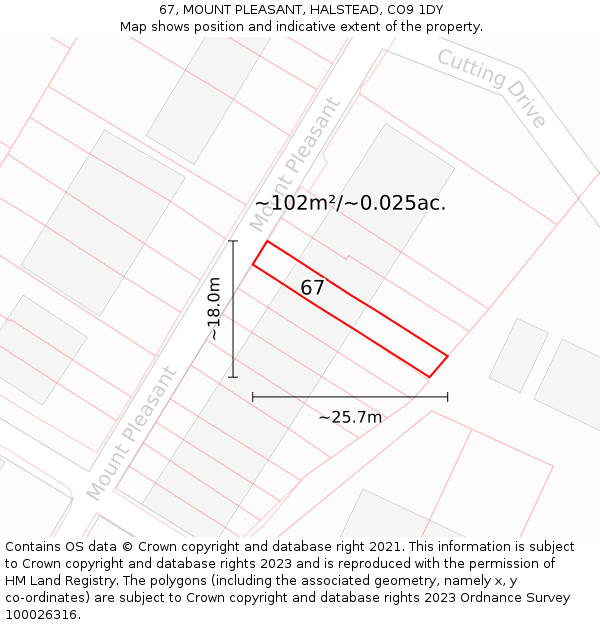 67, MOUNT PLEASANT, HALSTEAD, CO9 1DY: Plot and title map