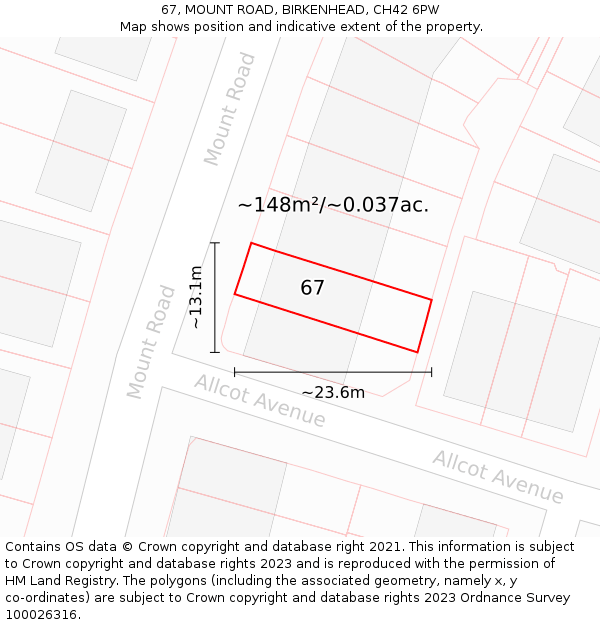 67, MOUNT ROAD, BIRKENHEAD, CH42 6PW: Plot and title map