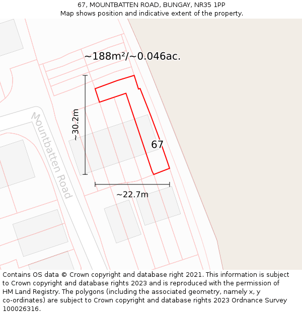 67, MOUNTBATTEN ROAD, BUNGAY, NR35 1PP: Plot and title map