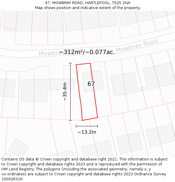 67, MOWBRAY ROAD, HARTLEPOOL, TS25 2NA: Plot and title map