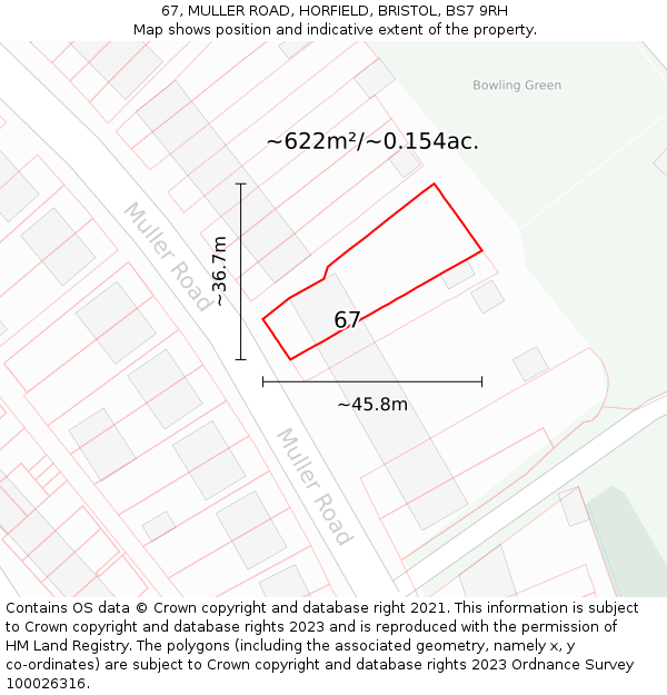 67, MULLER ROAD, HORFIELD, BRISTOL, BS7 9RH: Plot and title map