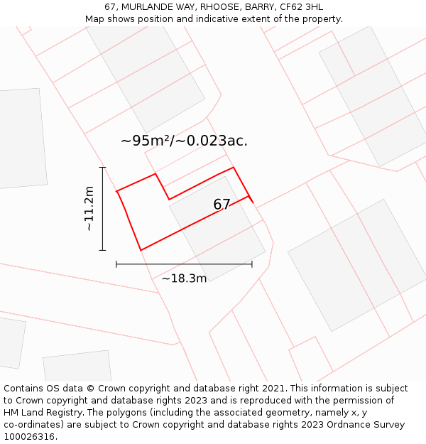 67, MURLANDE WAY, RHOOSE, BARRY, CF62 3HL: Plot and title map