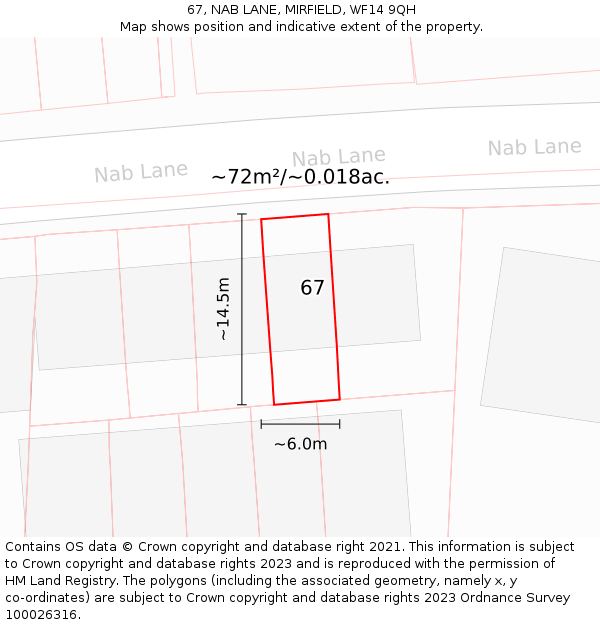 67, NAB LANE, MIRFIELD, WF14 9QH: Plot and title map