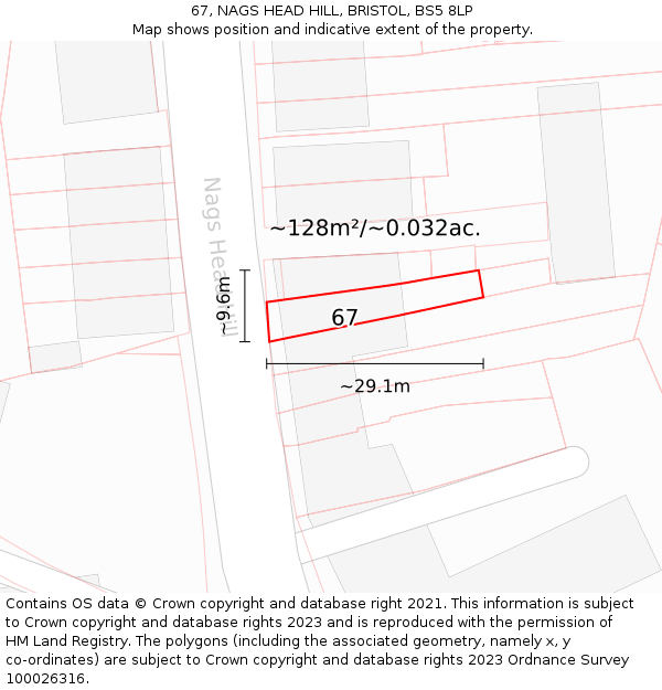 67, NAGS HEAD HILL, BRISTOL, BS5 8LP: Plot and title map