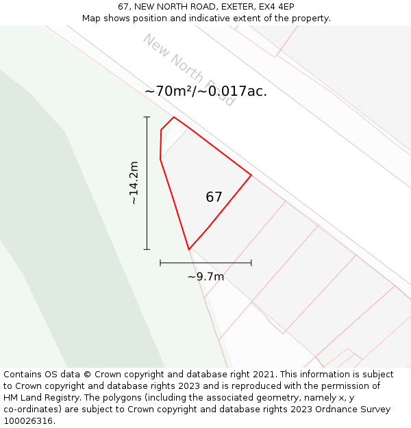 67, NEW NORTH ROAD, EXETER, EX4 4EP: Plot and title map
