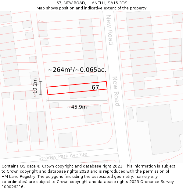 67, NEW ROAD, LLANELLI, SA15 3DS: Plot and title map