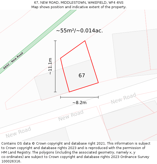 67, NEW ROAD, MIDDLESTOWN, WAKEFIELD, WF4 4NS: Plot and title map