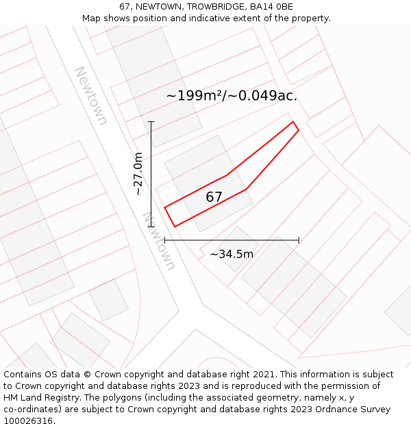 67, NEWTOWN, TROWBRIDGE, BA14 0BE: Plot and title map