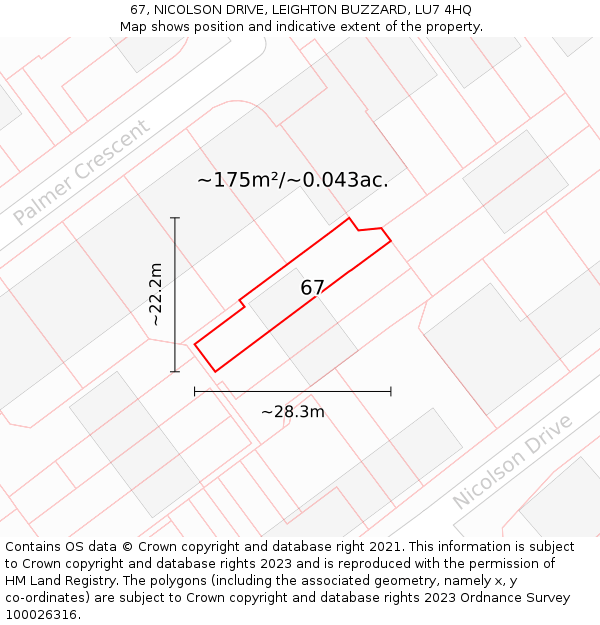 67, NICOLSON DRIVE, LEIGHTON BUZZARD, LU7 4HQ: Plot and title map