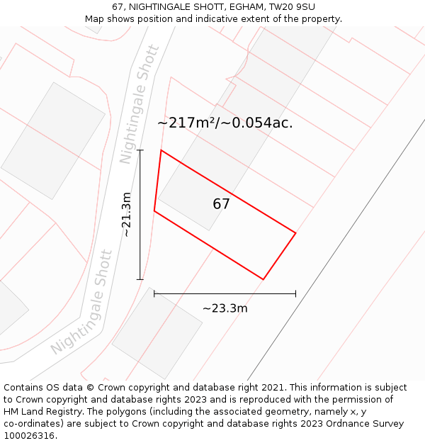 67, NIGHTINGALE SHOTT, EGHAM, TW20 9SU: Plot and title map