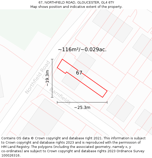 67, NORTHFIELD ROAD, GLOUCESTER, GL4 6TY: Plot and title map